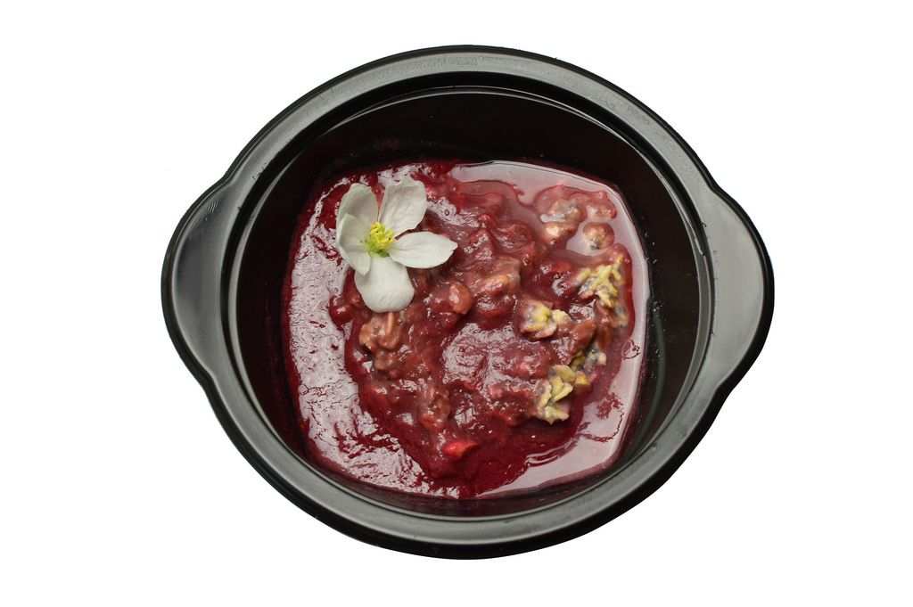 porridge with chia seeds and strawberry sauce