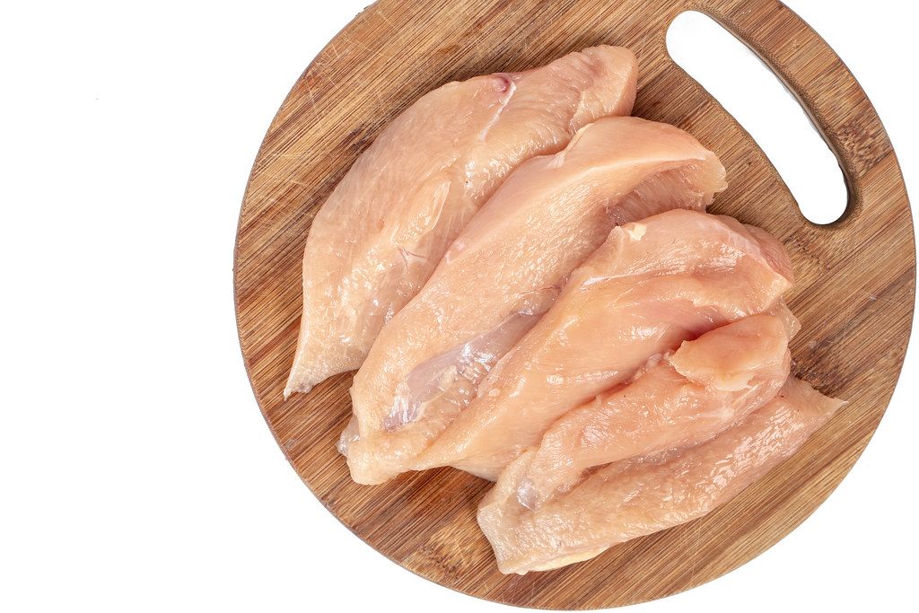 Raw Chicken Breasts on the wooden board with copy space