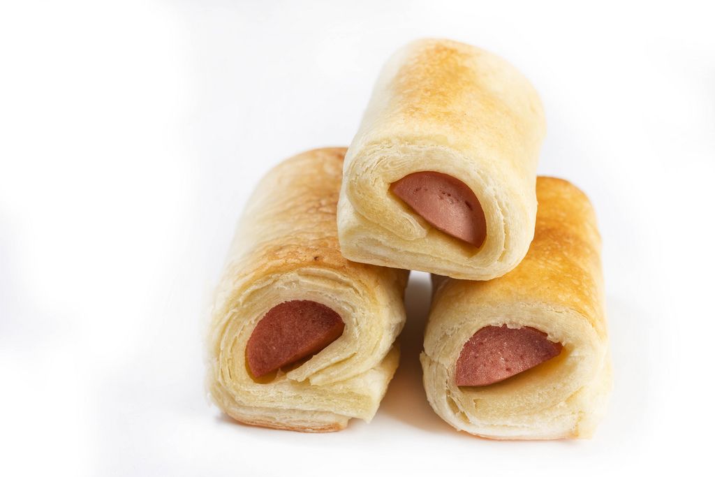 Roll buns with Hot Dog with Copy Space on white background