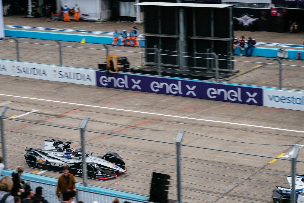 Sébastien Buemi driving fast in his Nissan e.dams Formula E car