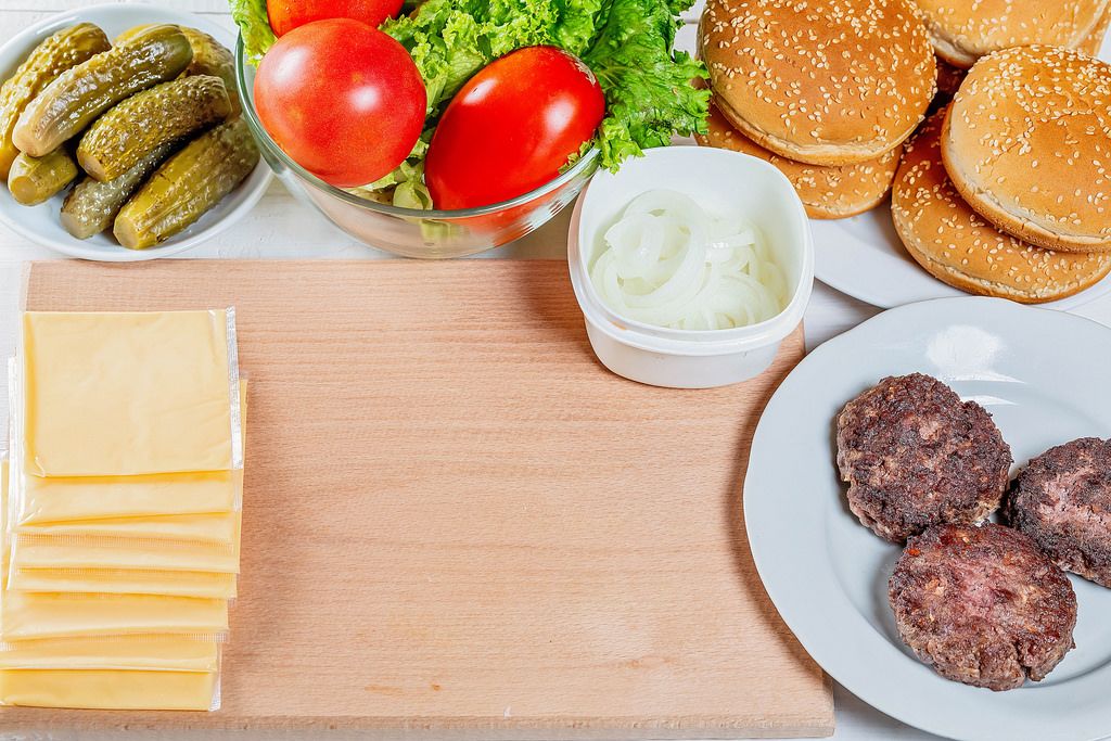 Set of ingredients for cooking burgers at home
