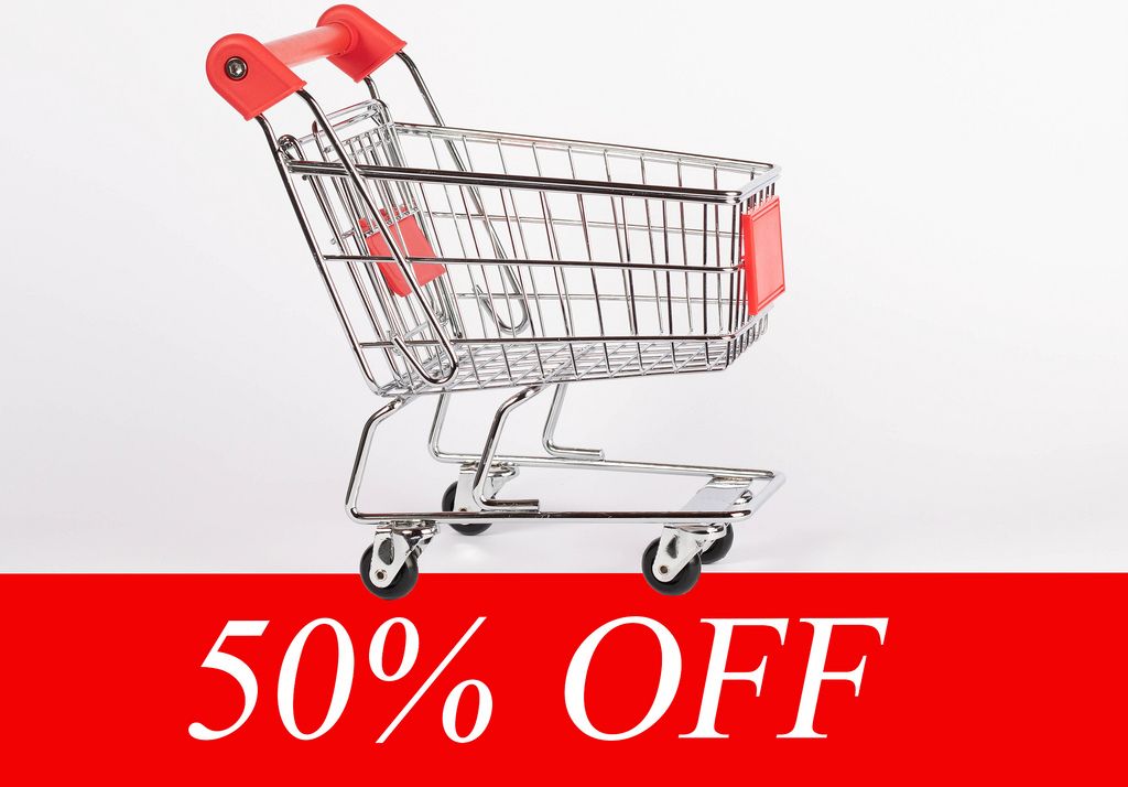 Shopping cart and fifty percent discount
