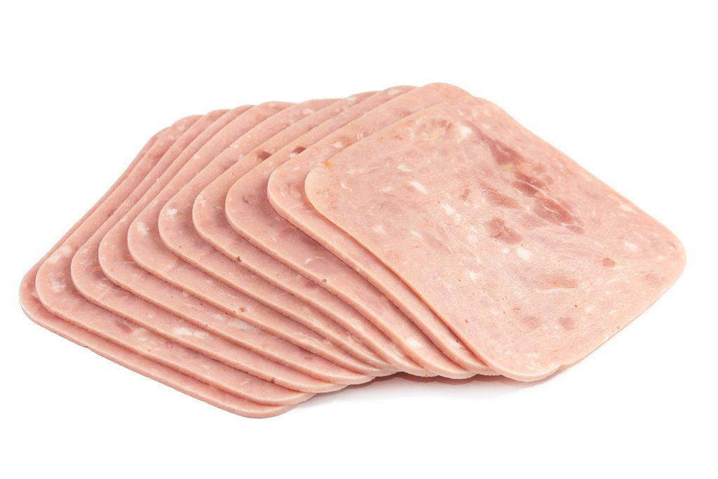 Sliced Square Ham on the white background