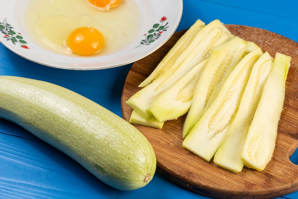 Sliced Zucchini with Eggs in the plate