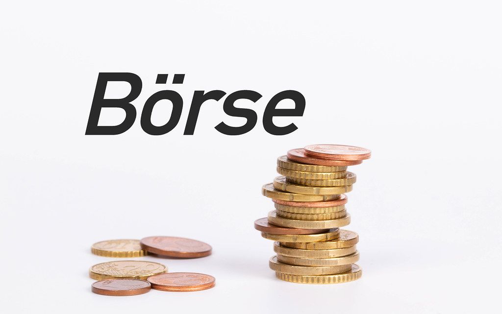 Stack of coins with text Börse