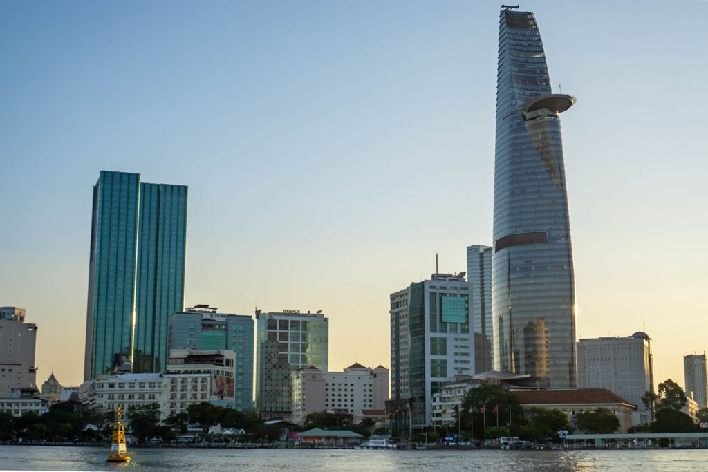 Sunset Viewpoint of Bitexco Financial Tower and District 1 in Ho Chi Minh City (Flip 2019) (Flip 2019) Flip 2019