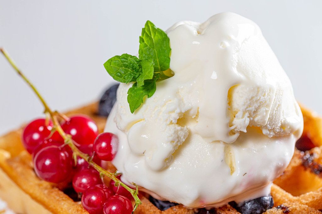 Sweet homemade berry belgian waffle with ice cream (Flip 2019)
