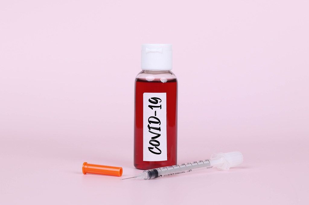 Syringe with Covid-19 blood test tube
