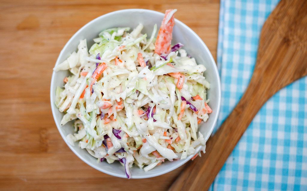 Top View Food Photo of Coleslaw Salad in a Bowl