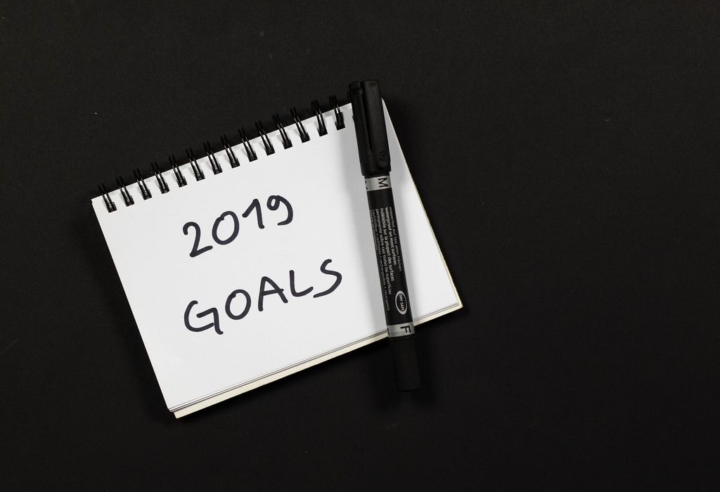 Top view of notepad with 2019 goals