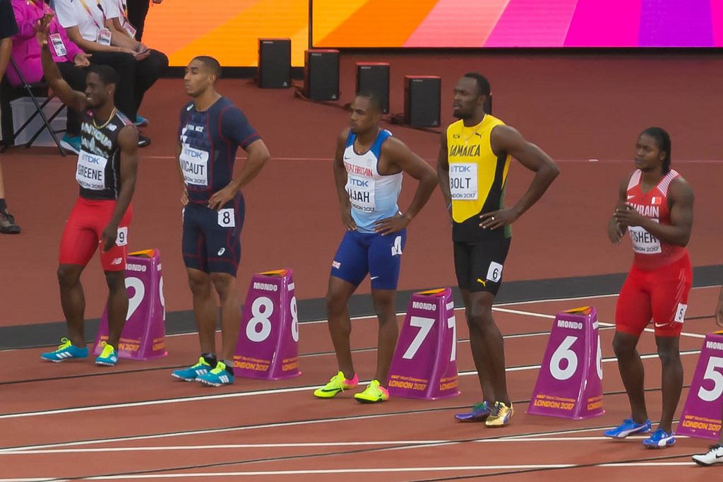 Usain Bolt, Cejhae Greene und weitere 100-Meter-Läufer bei den IAAF Leichtathletik-Weltmeisterschaften 2017 in London