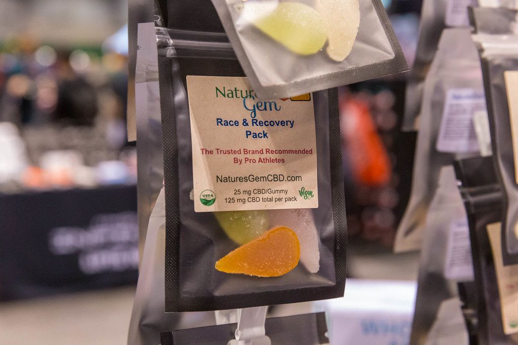 Vegan pain relief gummies with CBD, in a Race