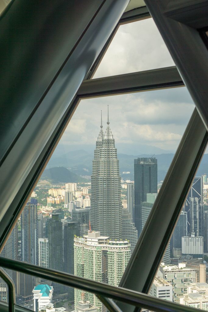 View of Petronas Twin Towers from KL Tower Observation Deck in Kuala Lumpur