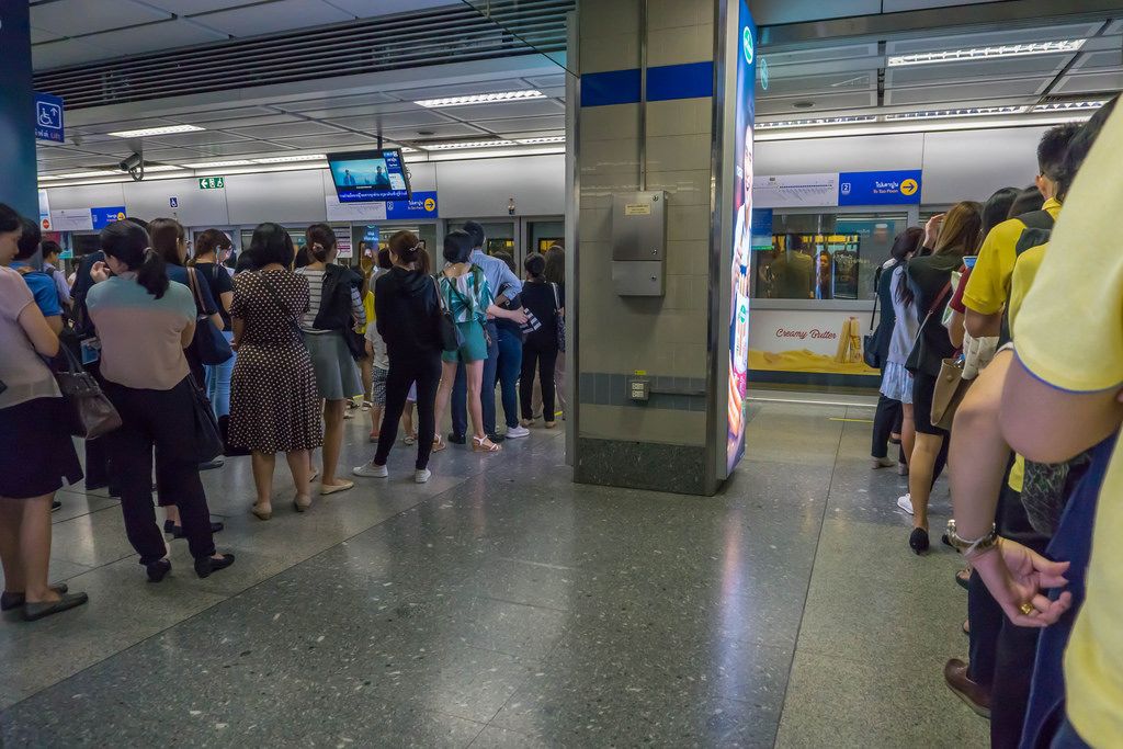 Waiting Lines in Bangkok Underground MRT at Rush Hour