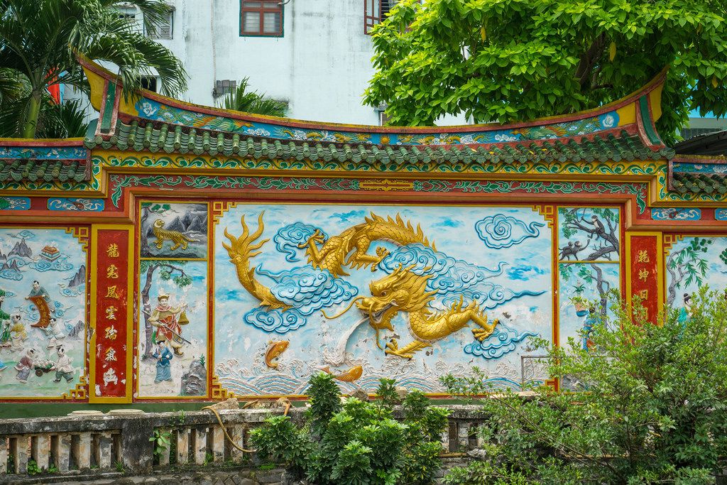 Wall with Buddhist Engravings in Chinatown of Ho Chi Minh City