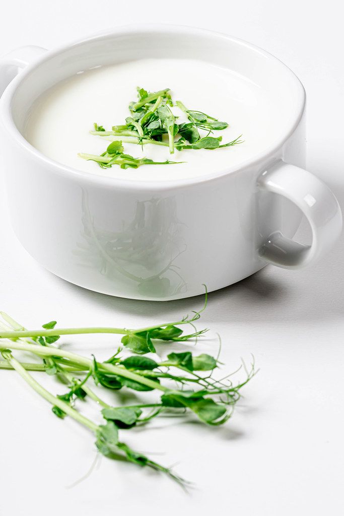 White soup with micro greenery in tureen (Flip 2019)
