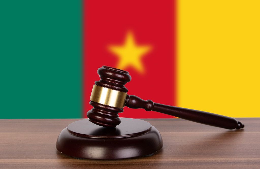 Wooden gavel and flag of Cameroon