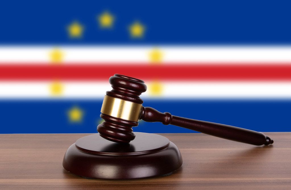 Wooden gavel and flag of Cape Verde