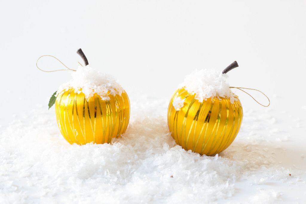Yellow apples covered with snow