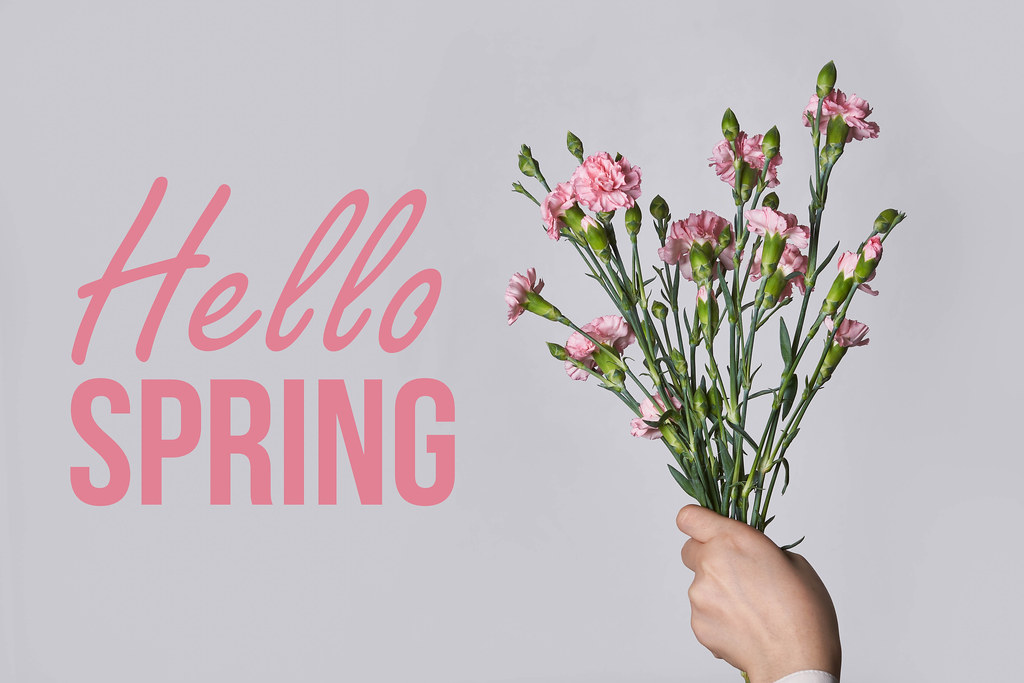 9. Hello spring concept. Hand holds a bouquet of fresh pink spring flowers.jpg