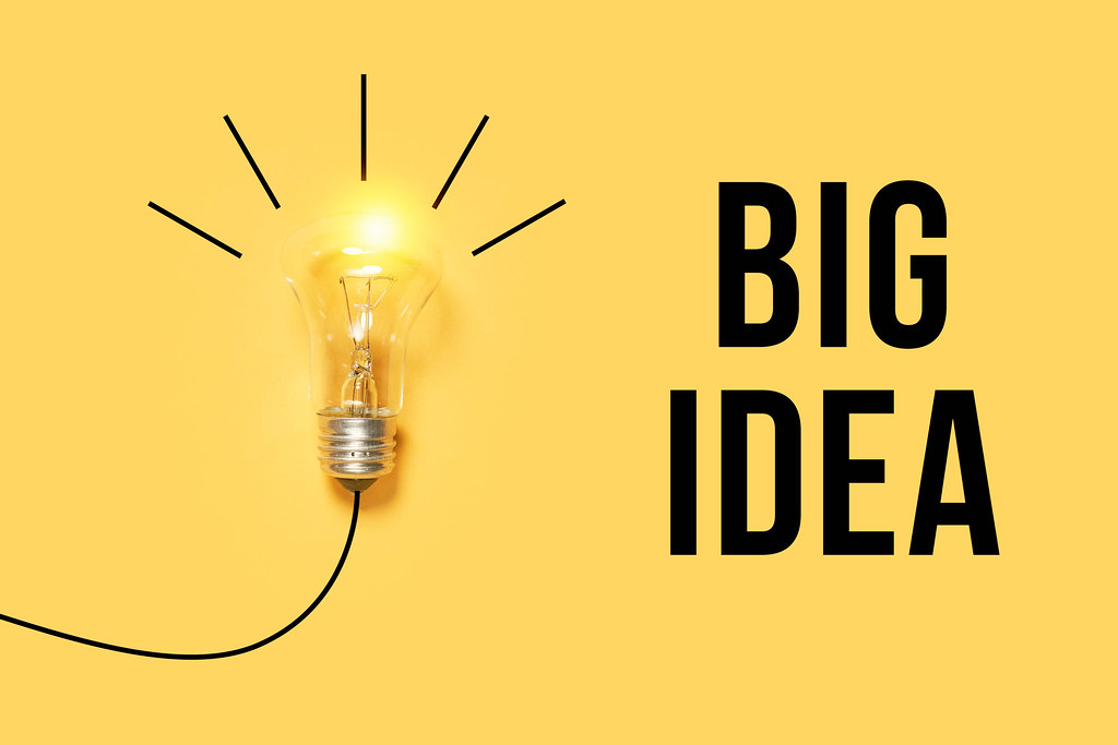 A big idea text near the lighting bulb on yellow background