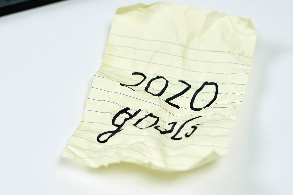 A crumpled piece of paper with words - 2020 goals. Covid-19 destroyed plans for 2020 concept
