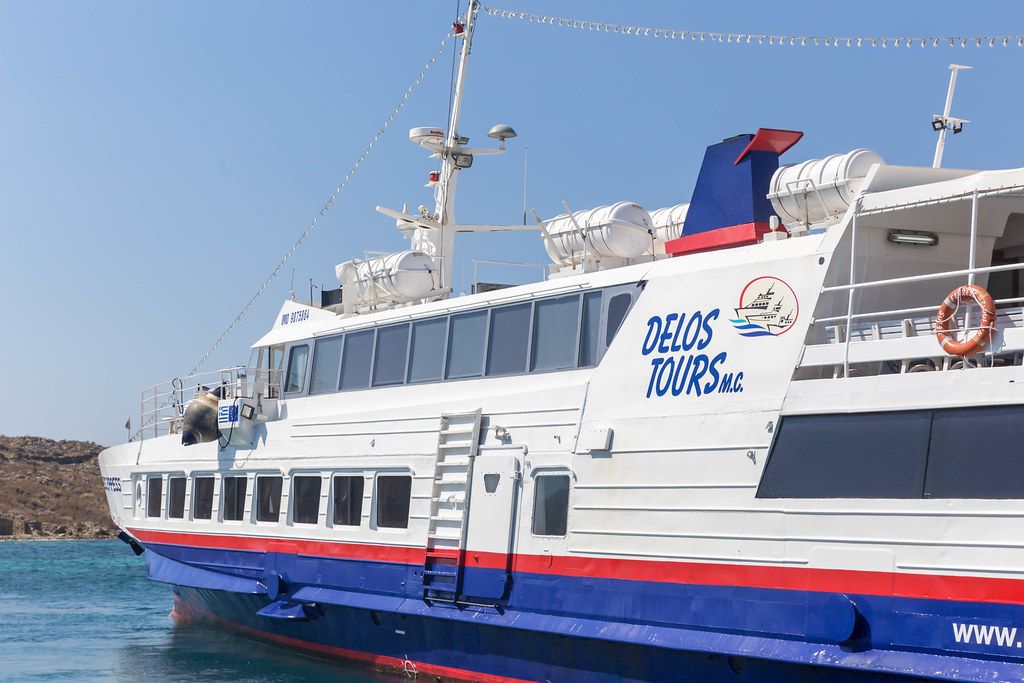 A Delos Tours boat: the company provides transport service between the islands of Mykonos and Delos
