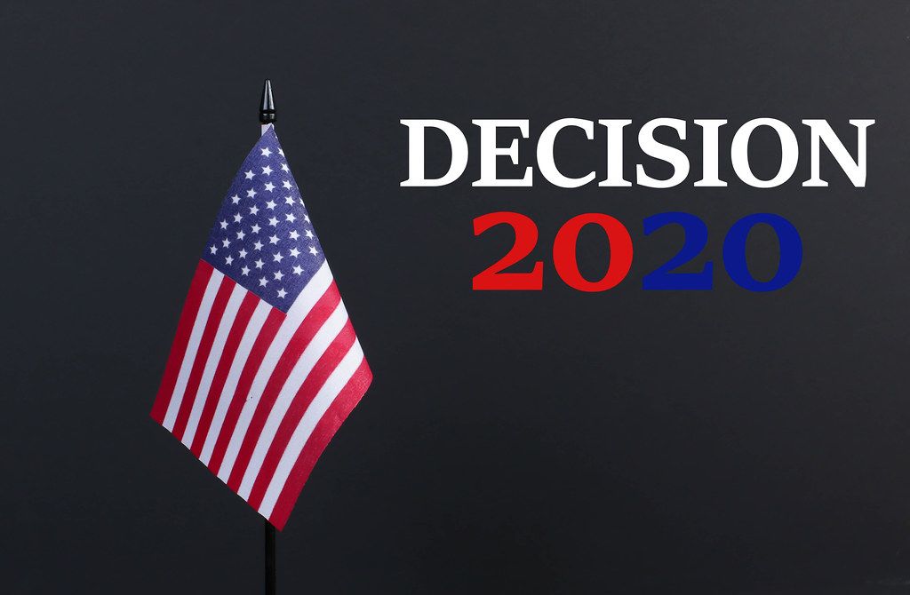 American flag with Decision 2020 text