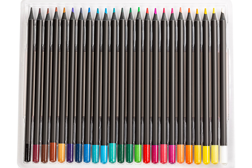 Assortment of colored pencils on white
