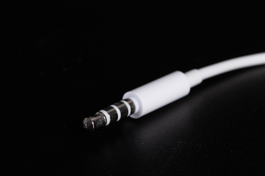 Audio mini jack cable isolated on black