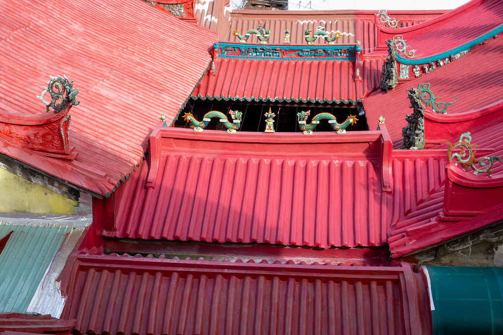 Ba Thien Hau Pagoda with Dragon Ornaments and Red Roof in District 5 in Ho Chi Minh City, Vietnam