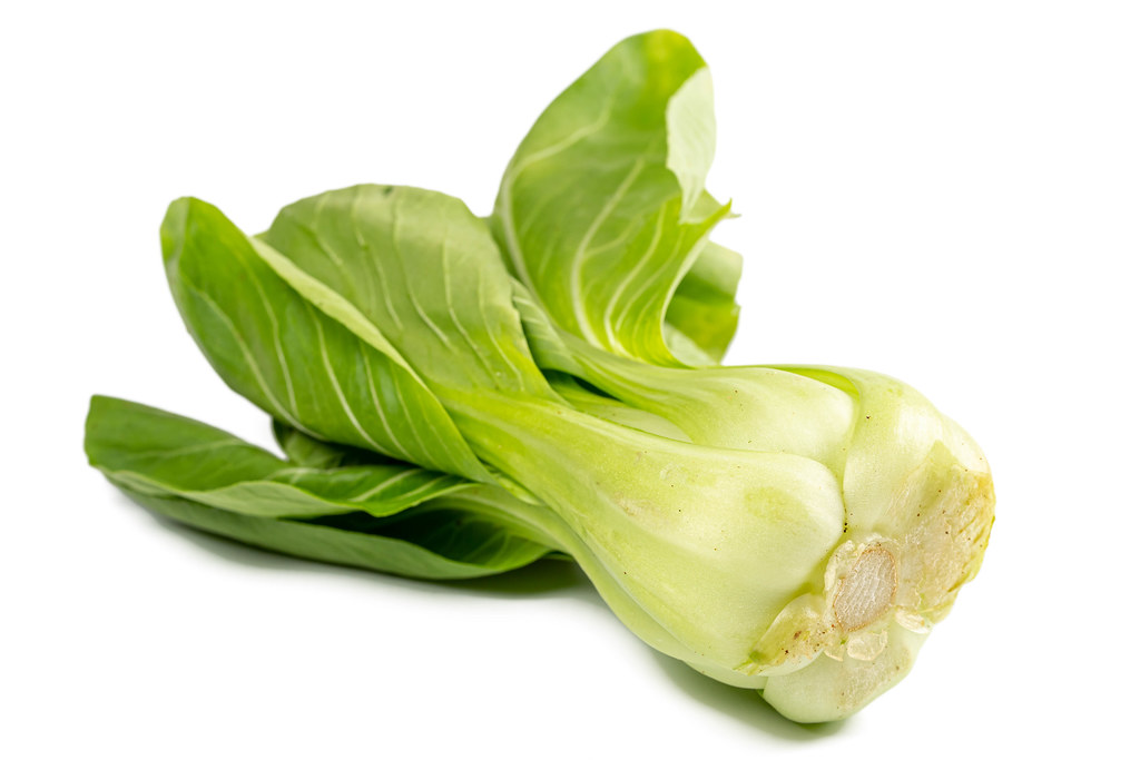 Baby pak choy or chinese cabbage on white