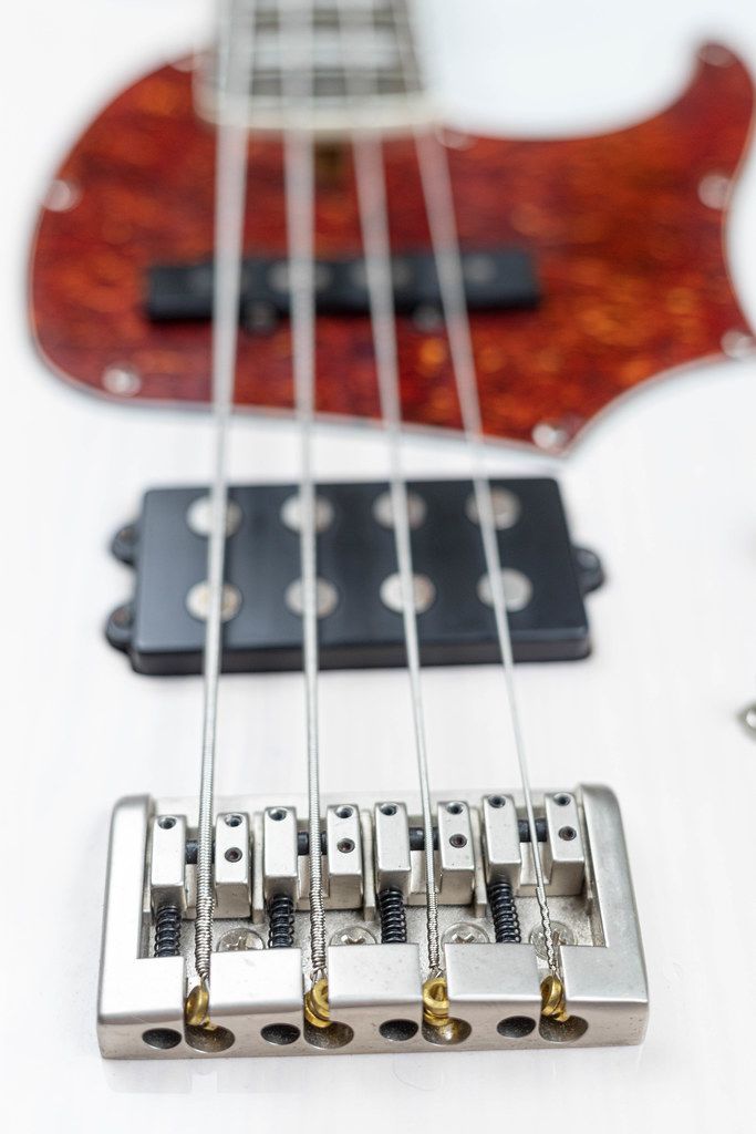 Bass Guitar Bridge with blurred body in the background