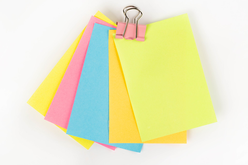 Blank colorful sticky notes on white background