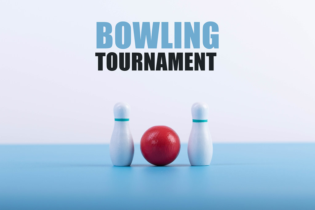 Bowling pins and ball with Bowling Tournament text