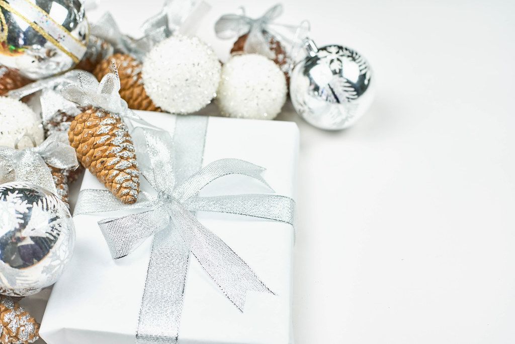 Bright Christmas decorations on white background