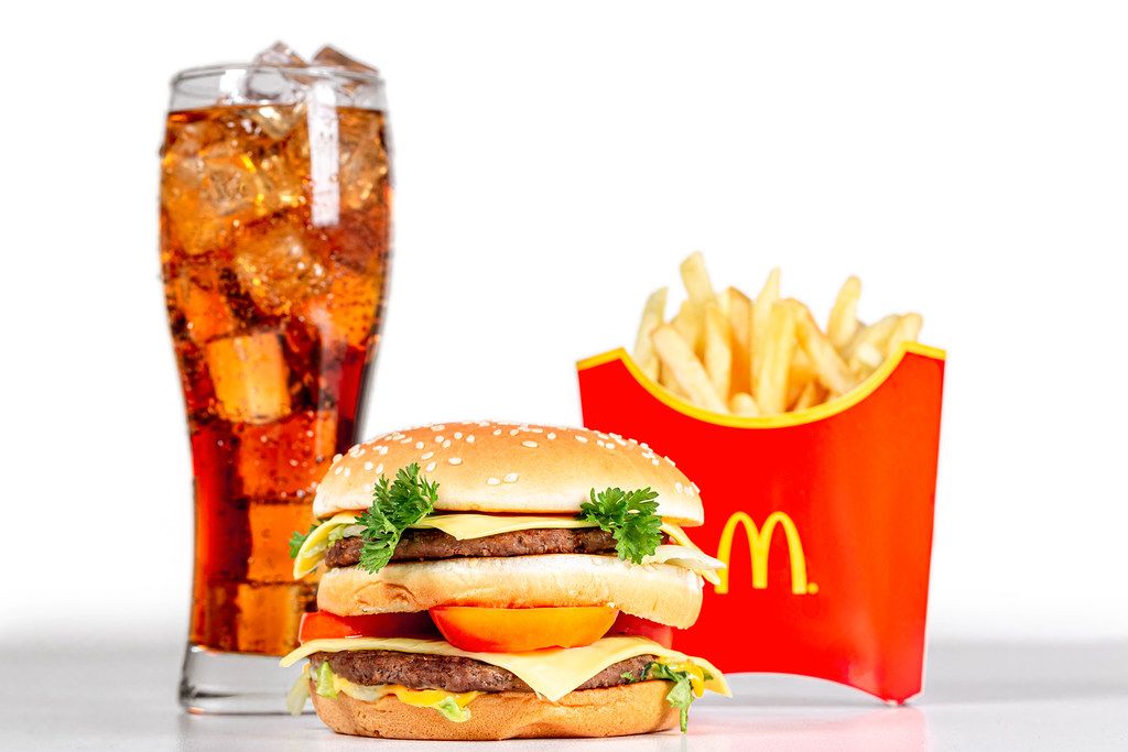 Burger, coca cola and fries. Fast food