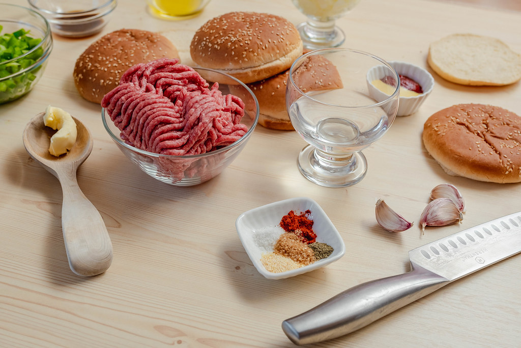 Burger Ingredients With Beef And Garlic
