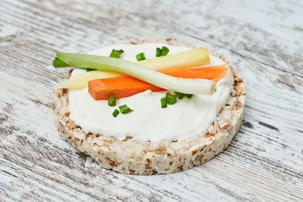 Carrot and soft cheese on crispbread