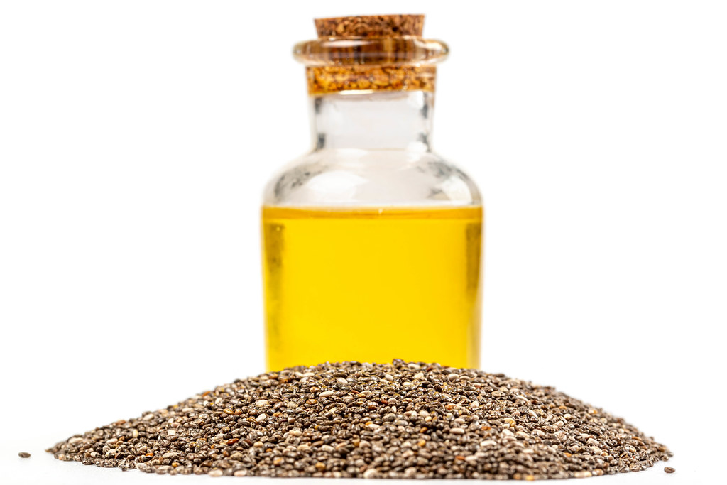 Chia oil with seed, healthy eating concept