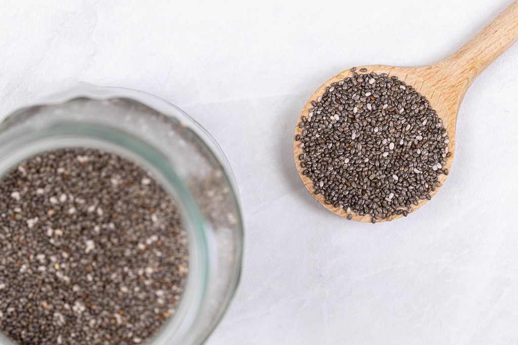 Chia Seeds on the Wooden Spoon
