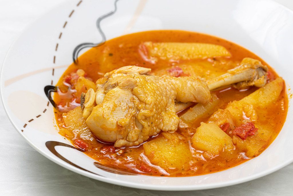 Chicken Meat stew with Potatoes served on the plate