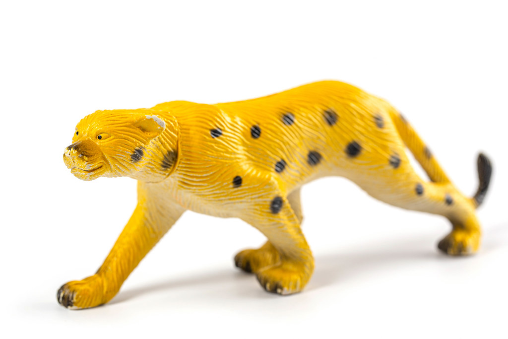 Children's cheetah toy on white background