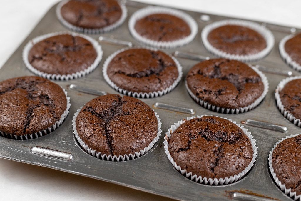 Chocolate Muffins in the baking tray mold