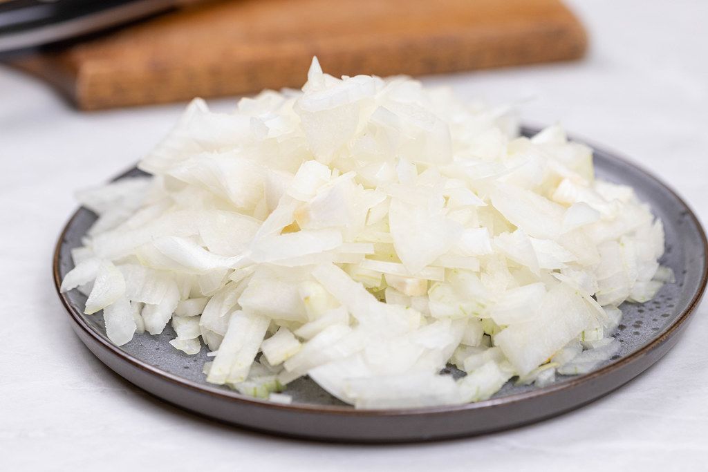 Chopped Onions pile on the plate