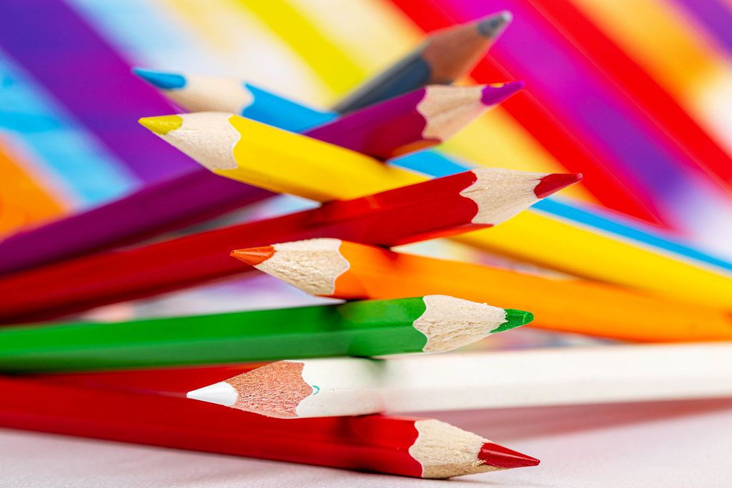 Close-up, colored bright pencils