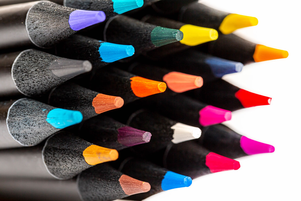 Close up, macro shot of color pencil tips