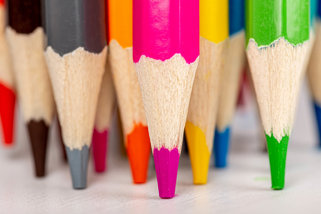 Close up, sharp colored pencils