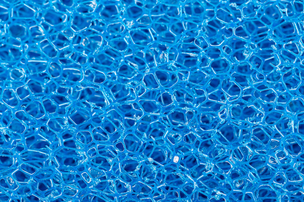 Close-up, texture of blue sponge - coarse element for aquarium filter