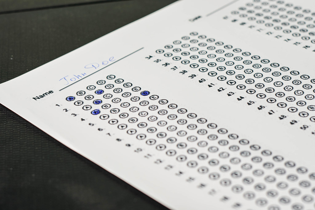 Close-up view of exam sheet